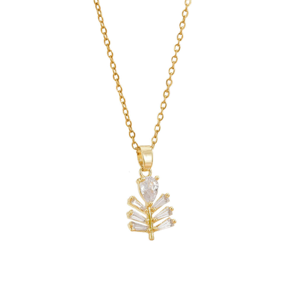 Copper Gold-Plated Ladder Square Water Drop Earrings Necklace Versatile Full Dia Leaf Pendant Set Jewelry 869