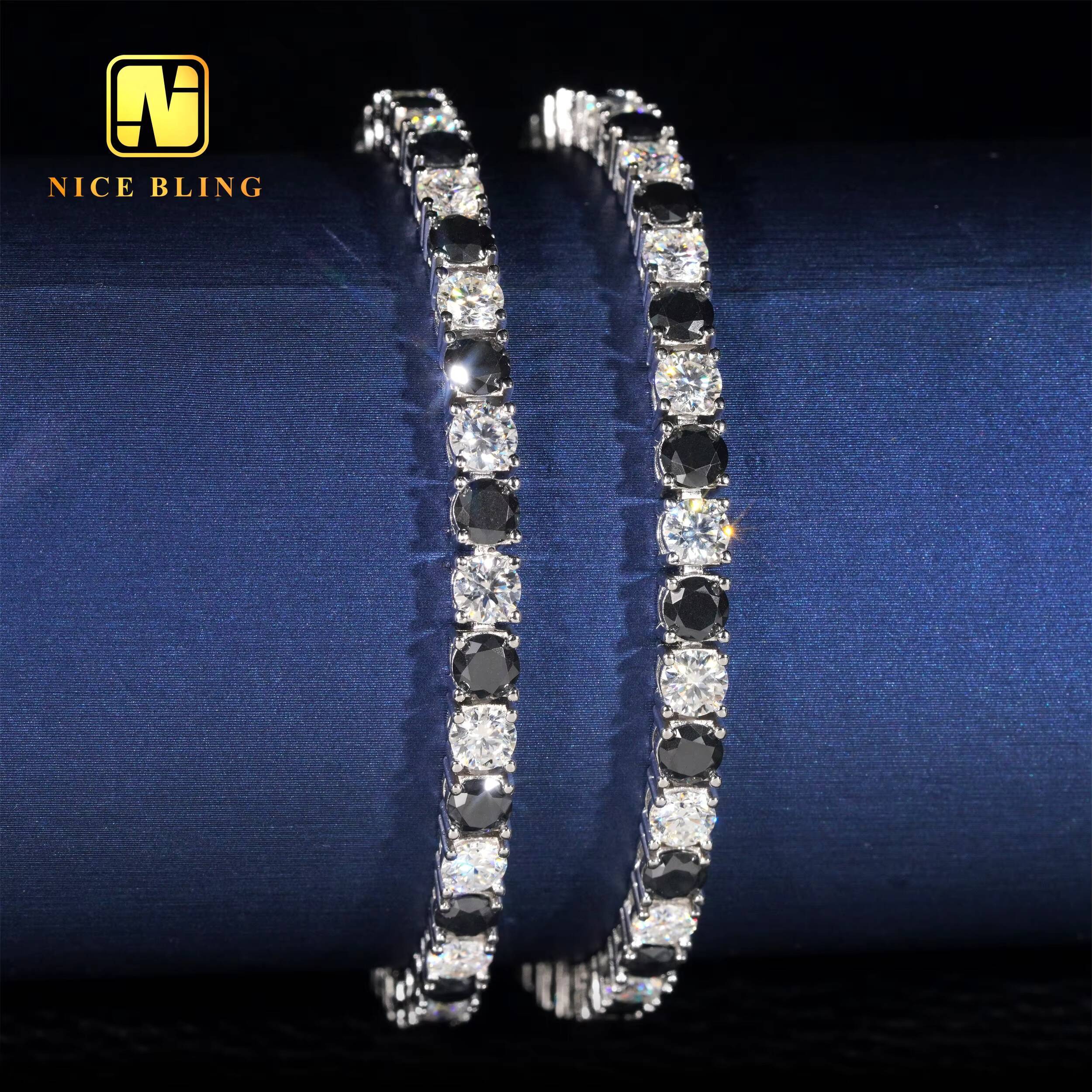Hip Hop Rappers 4MM Moissanite Tennis Chains 4mm Black and White Lab Diamond Tennis Necklace Bracelets for Men Women