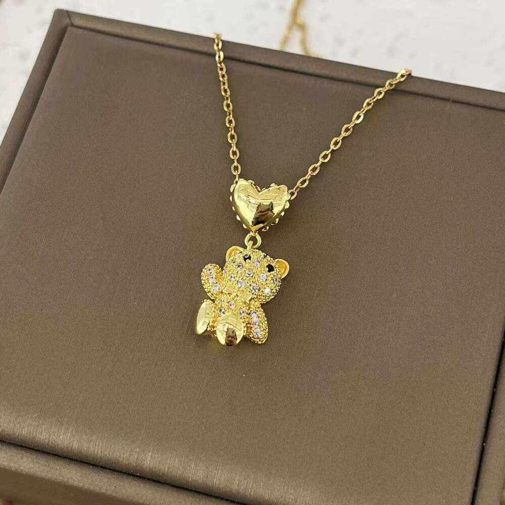 Necklace For Women, Elegant Full Dia Cute Bear Necklace, Ins Fashion, Japanese And Korean Style, Titanium Steel Collarbone Chain F5f