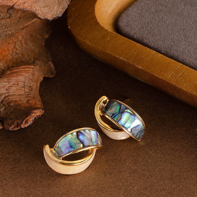 French Fashion Inlaid Natural Abalone Shell Oil Drop Sier Needle Elegant Versatile High-end Alloy Earrings