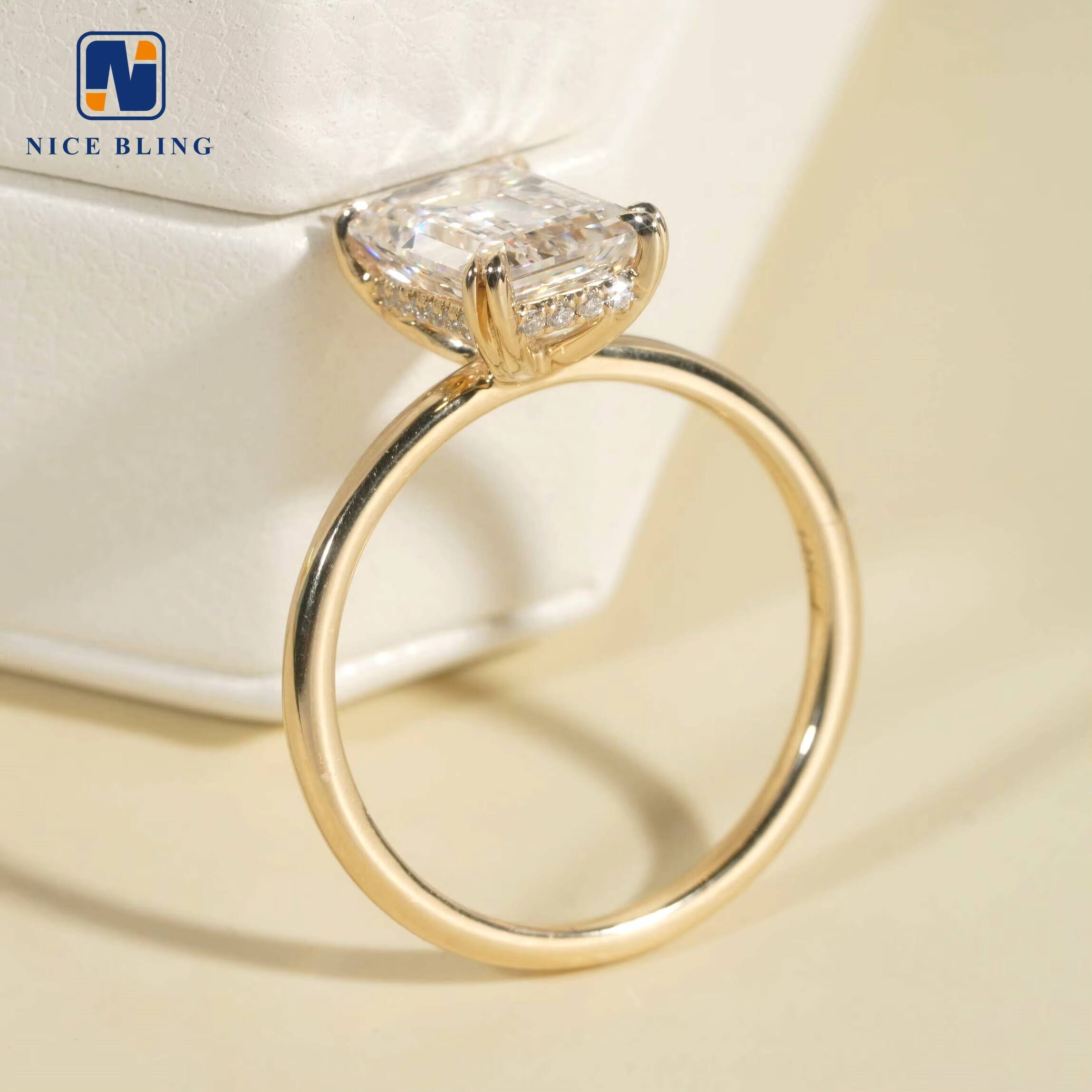 Lab Grown Diamond Jewelry Rings 14K Yellow Gold E/VVS2 Emerald Cut Diamond Engagement Wedding Rings for Women