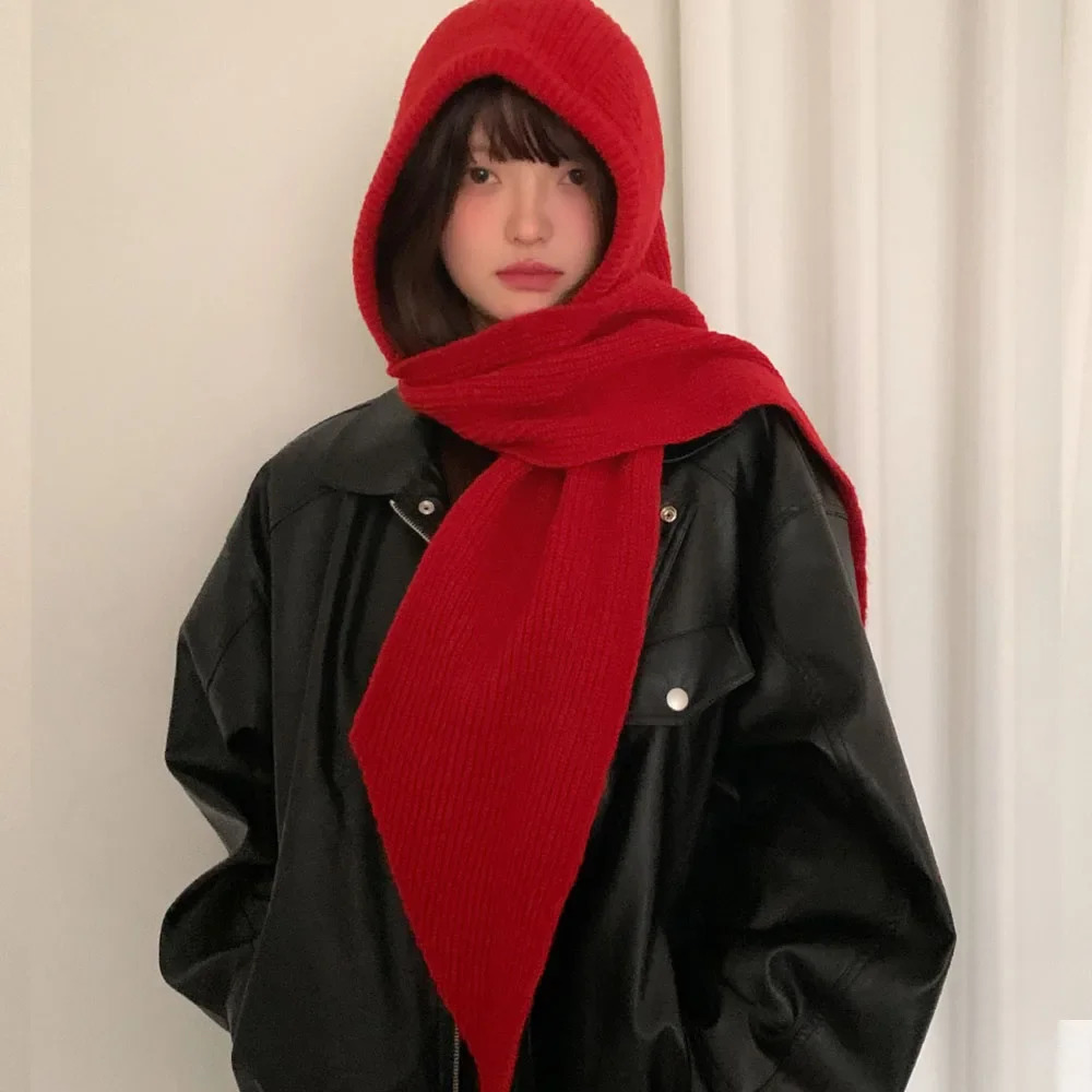 Korean Balaclava bonnet beanies y2k Hat scarf one-piece thickened warm retro Neck protection winter accessories knitted Law hat 250717