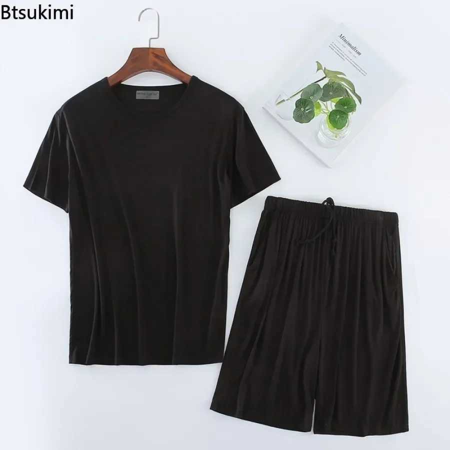 2025 Mens Summer Casual Sleepwear Sets Solid HomeWear Suits 2PCS Modal T-shirt and Shorts Oversized Summer Pajamas Male L-8XL W250717