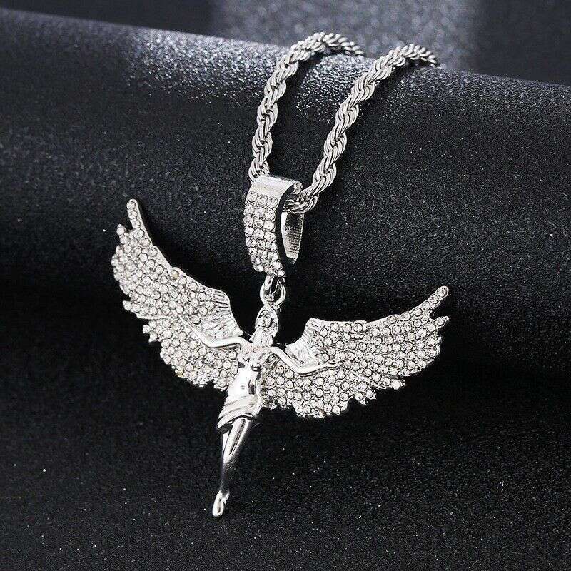 Hot Selling Alloy Inlaid Dia Winged Goddess Pendant Fashion Creative Trendy Personality Braided Chain Necklace