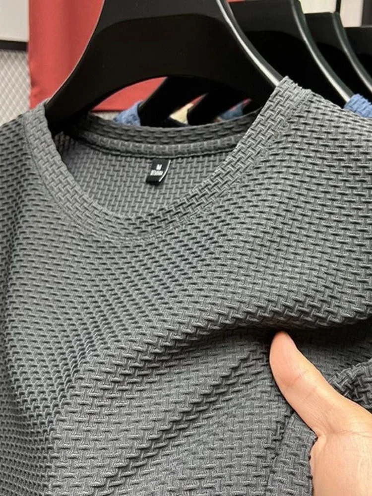 Breathable Short Sleeved T-shirts O Neck Summer Thin Mesh Ice Silk Loose Elasticity T Shirts Korean Mens Clothing 250715