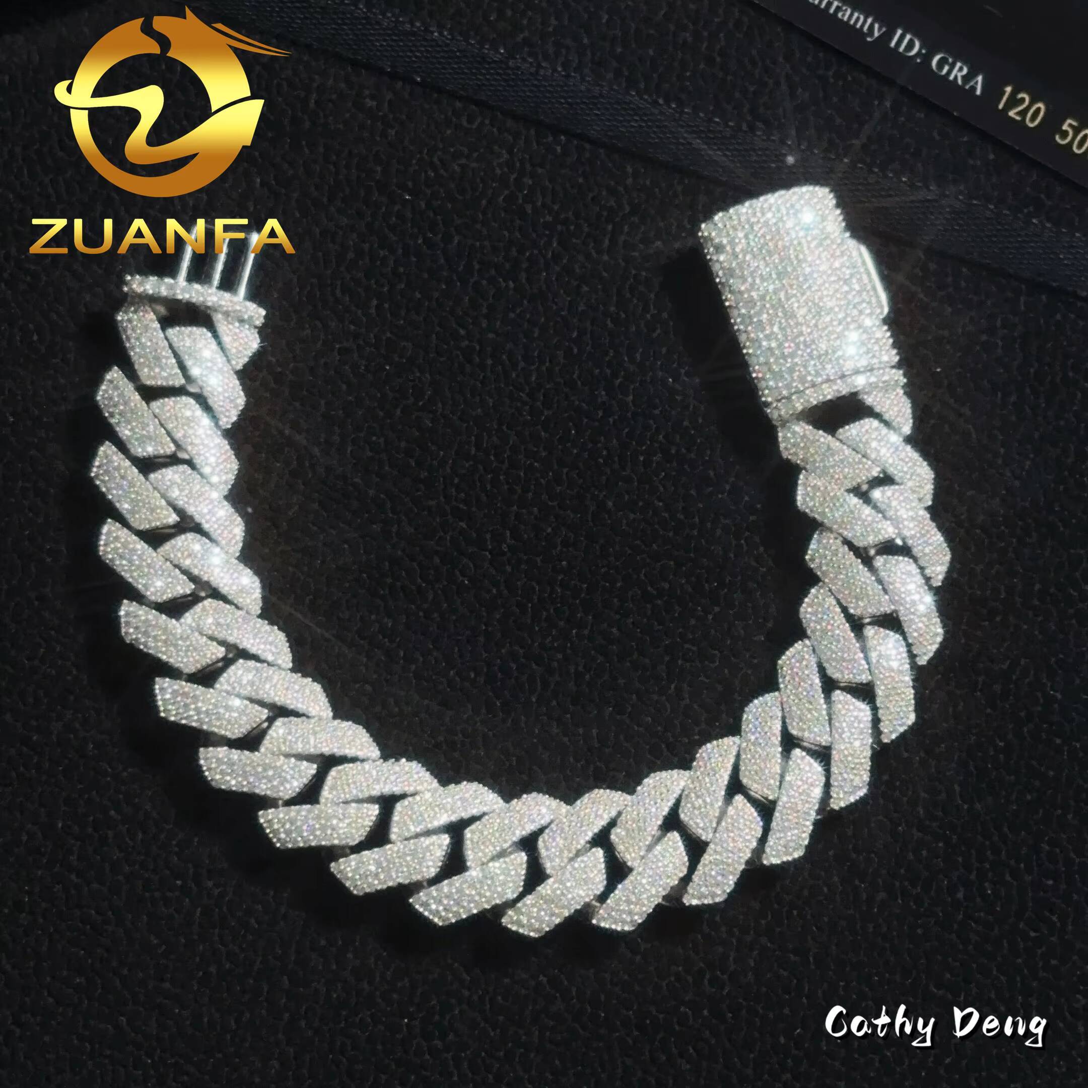 High Quality Hip Hop Jewelry 4 Row 15mm Lab Moissanite Cuban Link Chain for Men 925 Sterling Silver Iced Out Maimi Cuban Chain