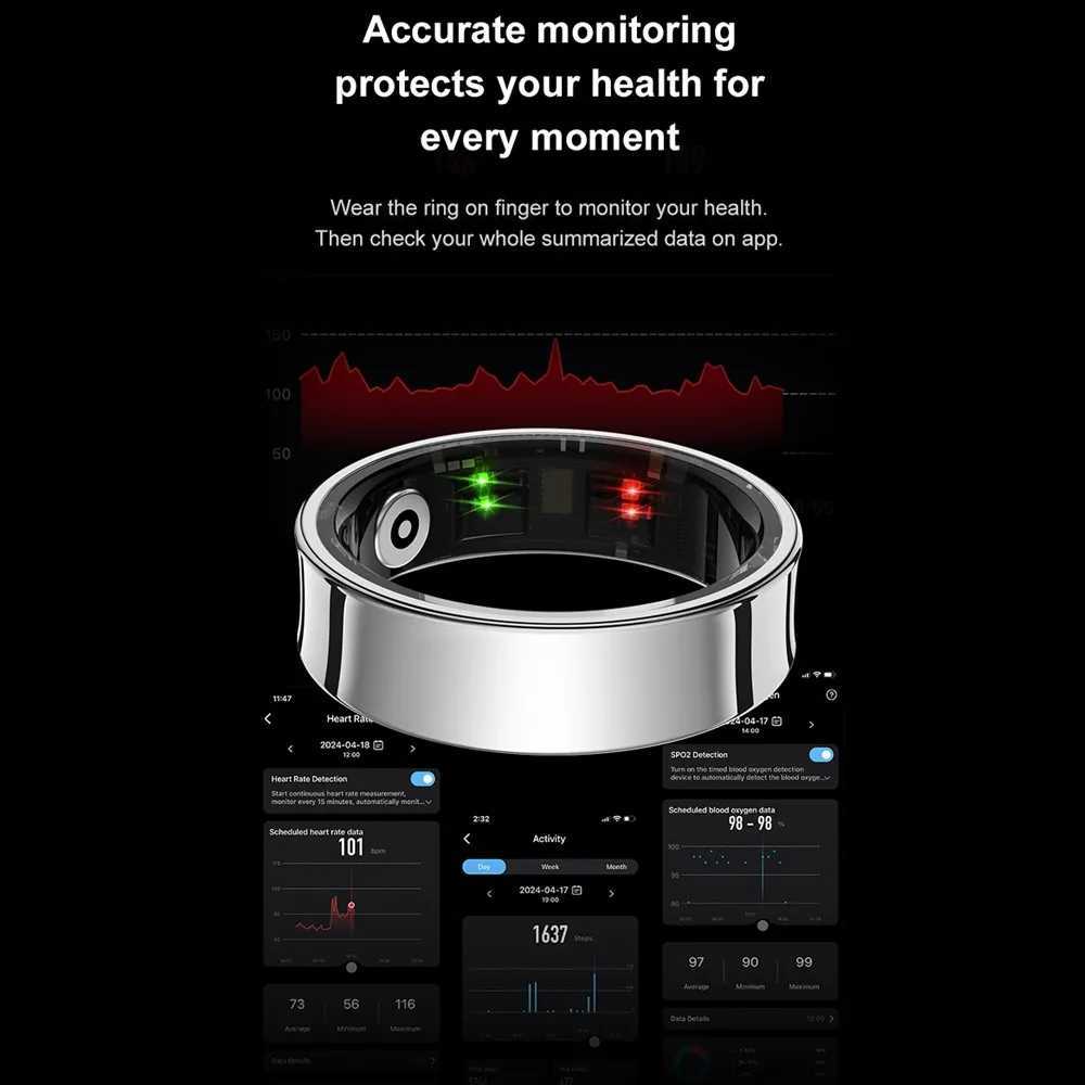 New Smart Ring for Men and Women with Charging Case Skin Temperature Health Sleep Monitor 5ATM Waterproof Camera Control Holidays Gifts W250717