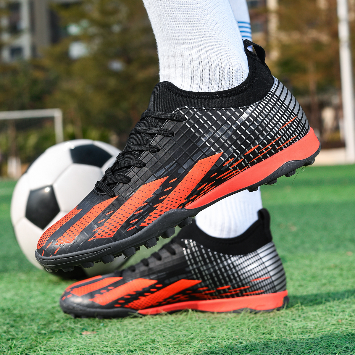 Black Orange Green Fragment Stud Football Shoes - High School & Junior Boys' Sizes