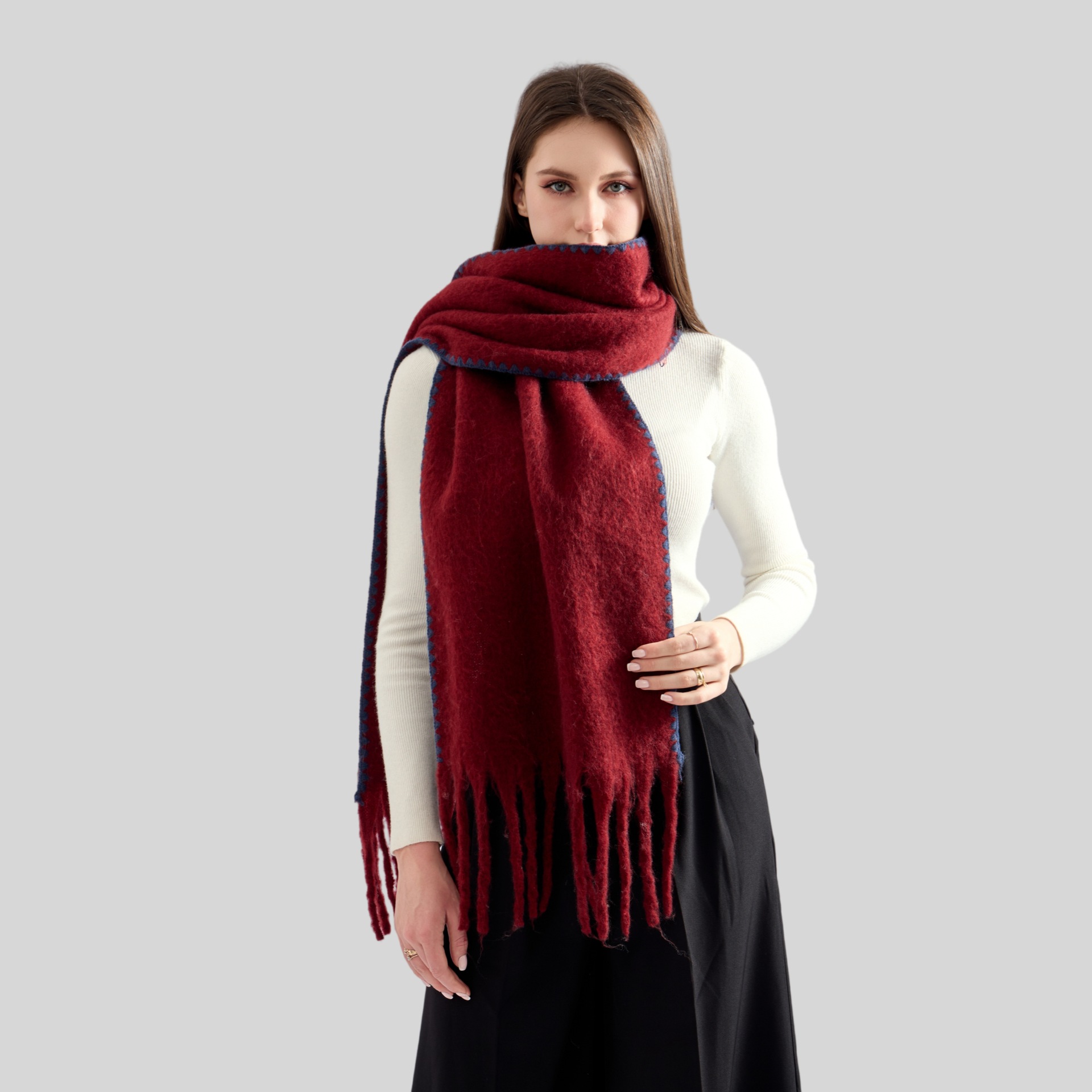 K1379 New autumn and winter wool scarf for women, simple and versatile, warm, high-end, fashionable, solid color