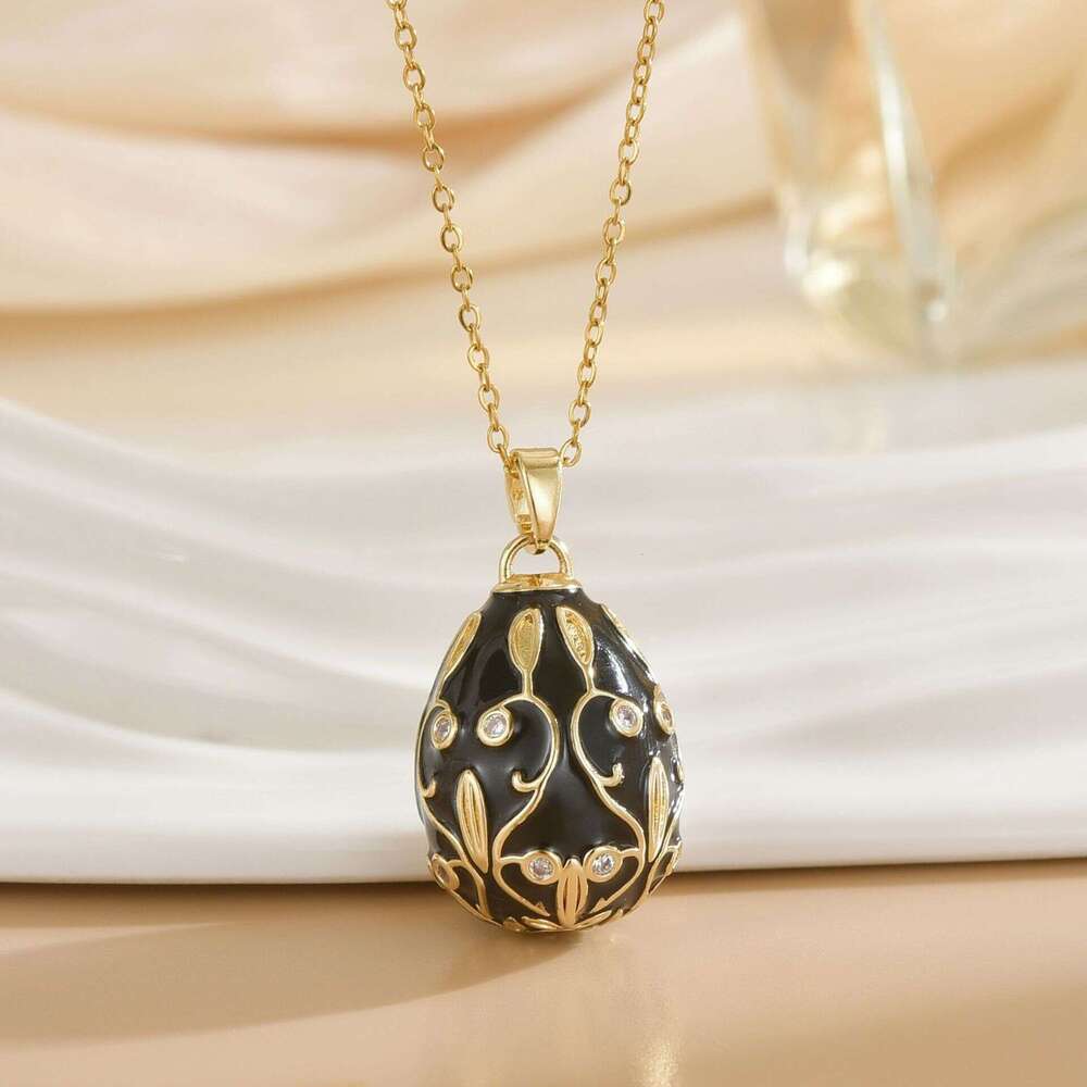 New Russian Style Colorful Egg Oil Drop Geometric Creative Pendant High Color Retention Copper Plated Jewelry Elegant Versatile Necklace 915