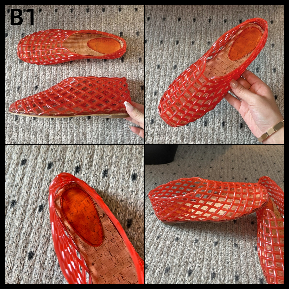 (Order by pic in opt, not by desc) Women's Perforated Breathable Mary Jane Flats - Round Toe Ankle Strap Flat Shoes Transparent PVC Woven Flats