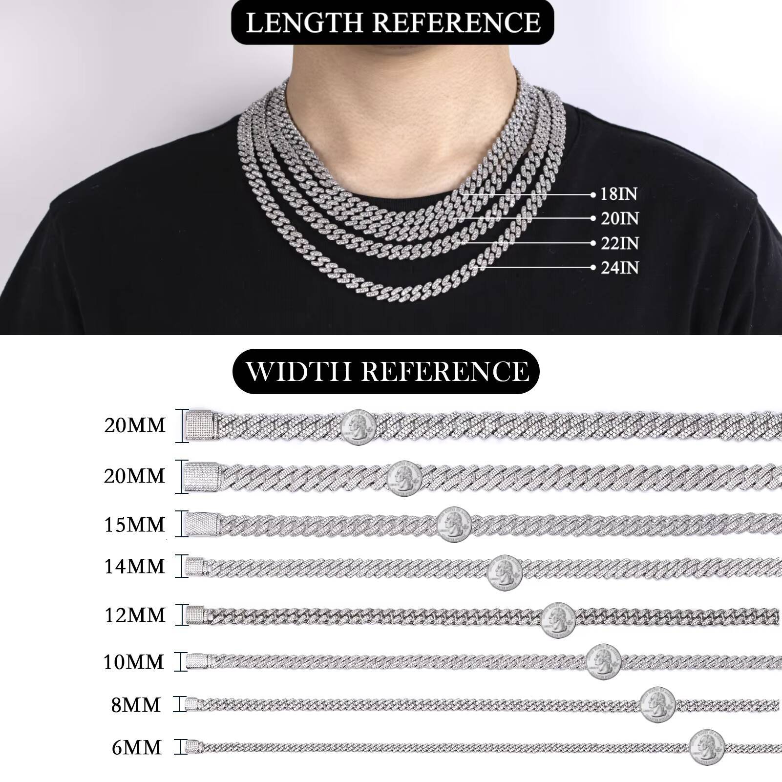 Moissanite Necklace Bracelet 6mm-20mm 925 Sterling Silver Moissanite Cuban Link Chain Iced Out Chains for Men Women
