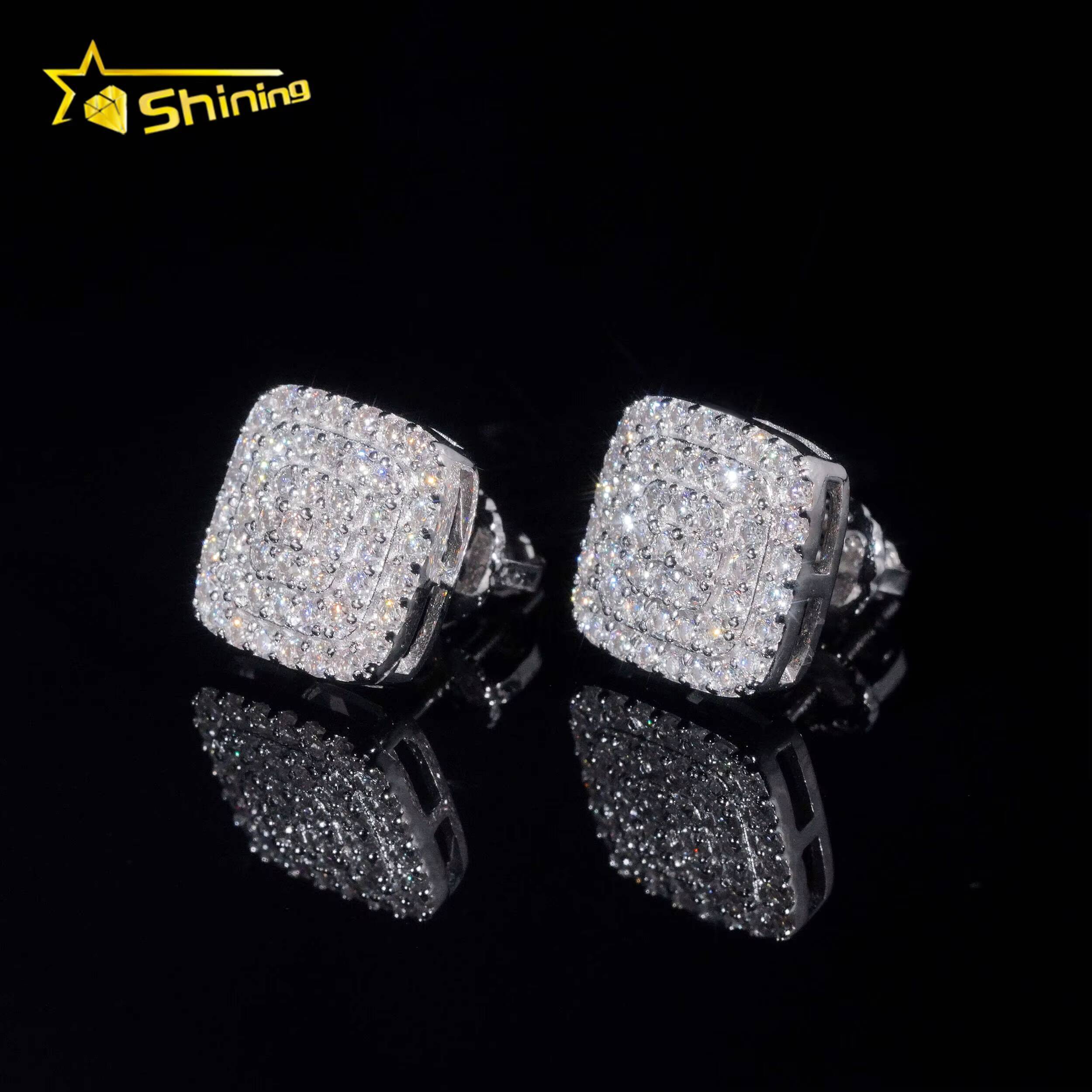 Fine Jewelry Fashion Earrings Silver 925 Vvs Moissanite Lab Diamond Hip Hop Iced Out Jewelry Stud Earrings