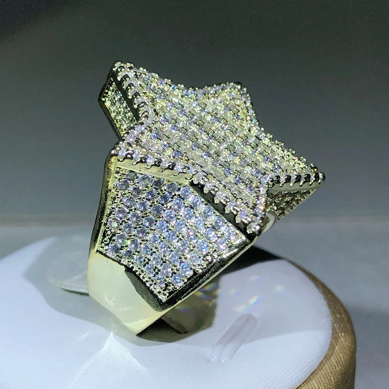 925 Silver arrivel Hip-hop Micro-inlaid Zircon Big Five-pointed Star Ring For Men and Women Jewelry 250716