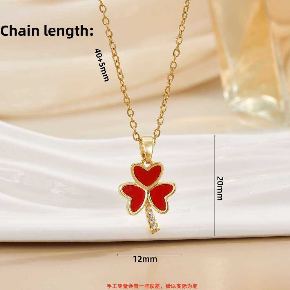 Acrylic Clover Heart Pendant Necklace For Women Fashionable Versatile High-End Non-Fading Collarbone Chain 3E6