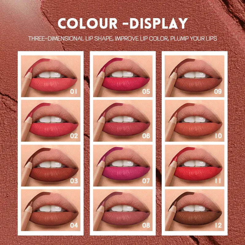 12pcs Velvet Matte Lip Liner Set Long-Lasting Versatile Shades Lip Makeup Berry Brown Pink Black- Precision Lip Pencil Kit 250716