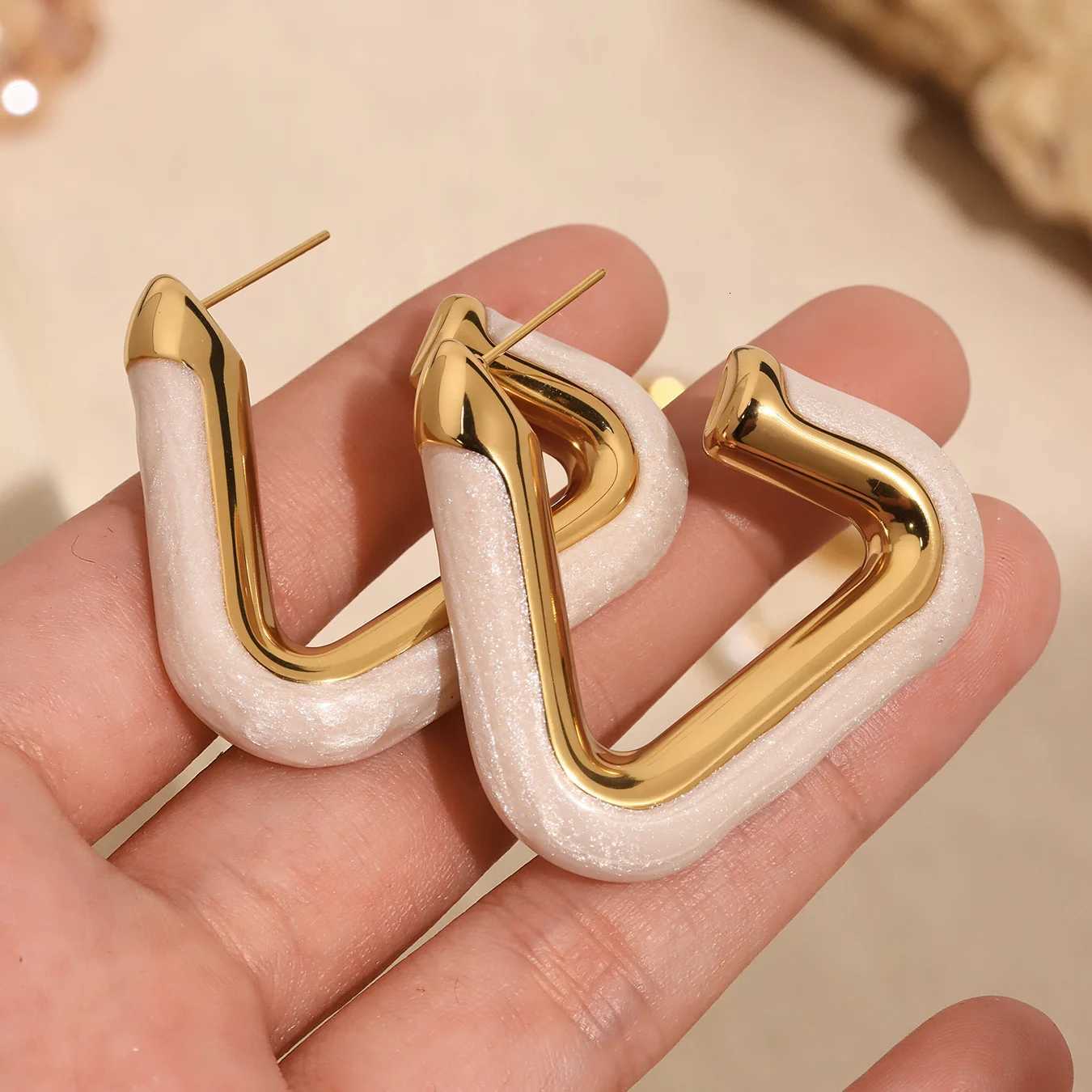100% Stainless Steel Stud Earrings for Women White Enamel Gold Plated Hypoallergenic Ear Wedding Earrings Jewelry y250715