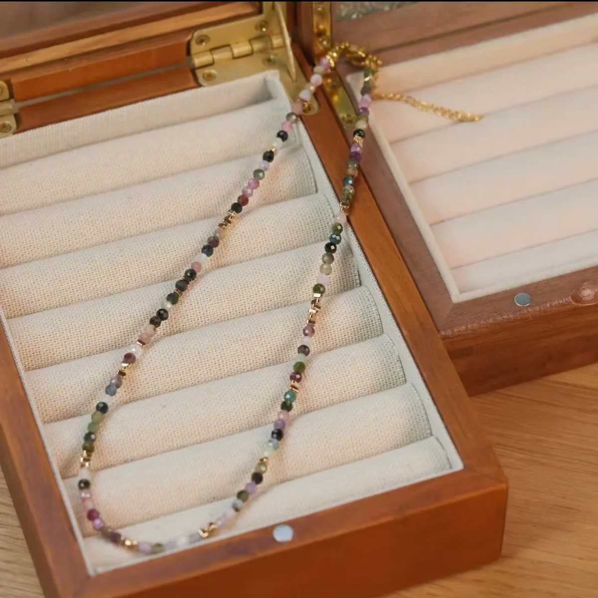 Fashion Colorful Tourmaline Natural Stone Bead Necklace Titanium Steel Accessories Suitable for Travel Birthday Parties XJ250717