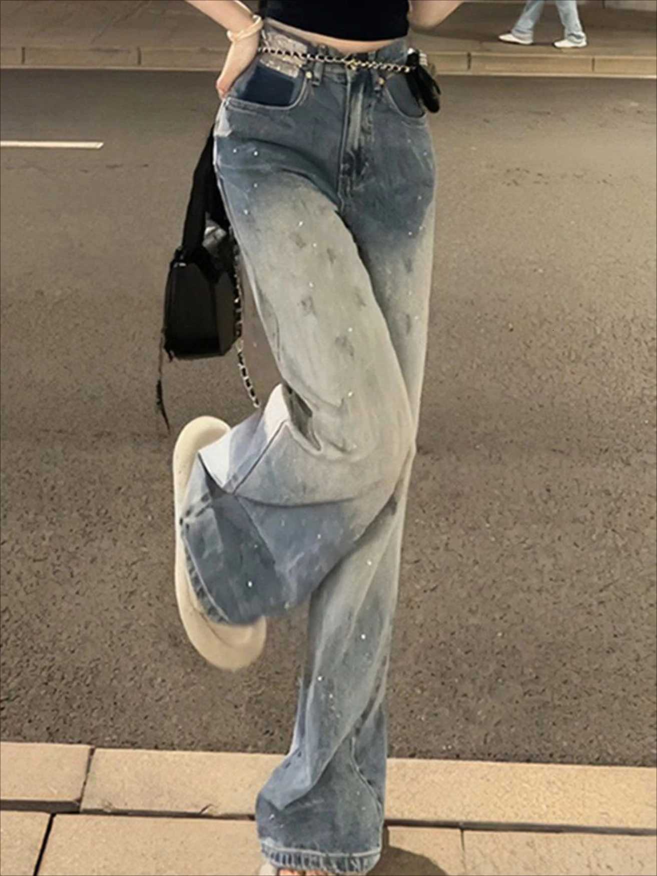 Blue Womens Jeans High Waist Shot Denim Pants for Women Straight Leg Trousers Stylish Wholesale Medium Wash Trend 2025 Original R250716