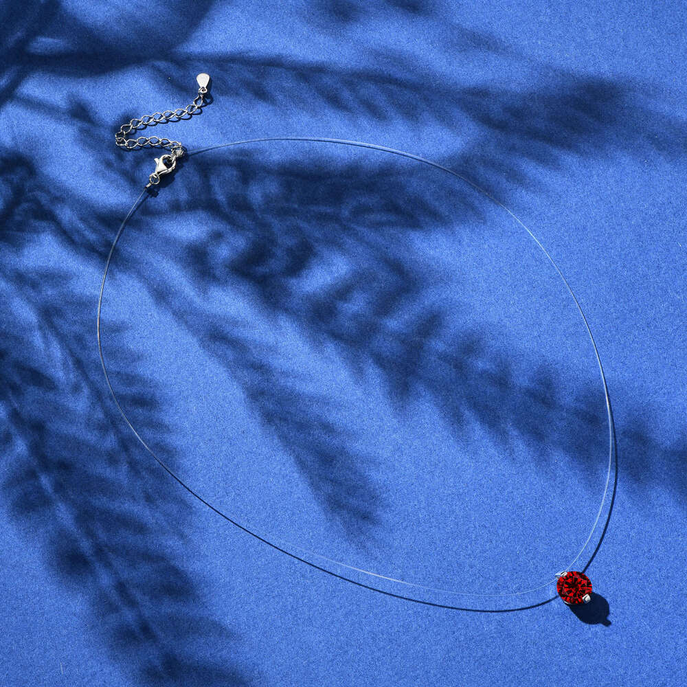 2 fashion Red Invisible Necklace Mermaid's Tears 2025 New Pure Sier Internet Celebrity Same Style Zircon Pendant F80