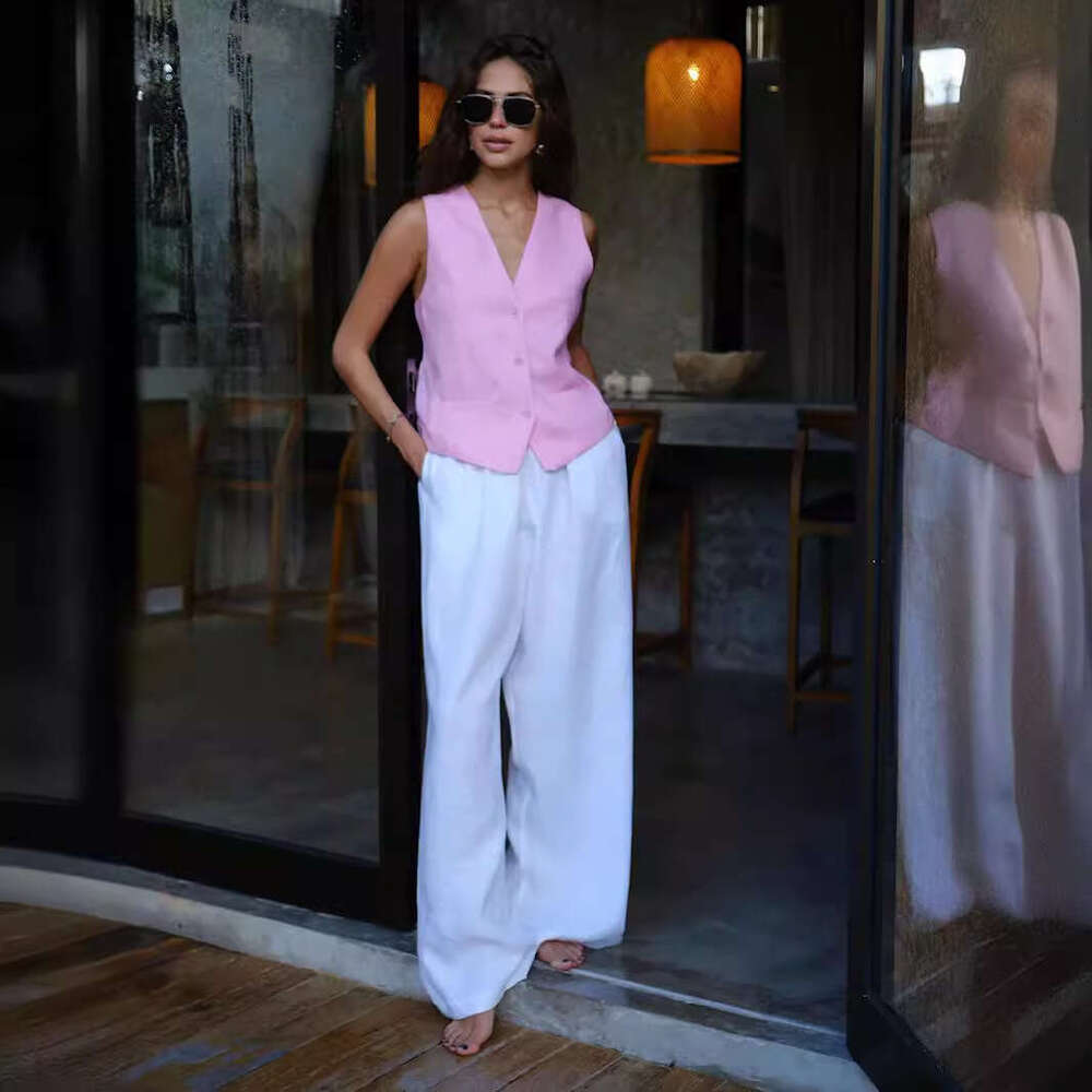 Summer New Women's Elegant Commuter Straight Casual Floor-Length Cotton Linen Pants B5