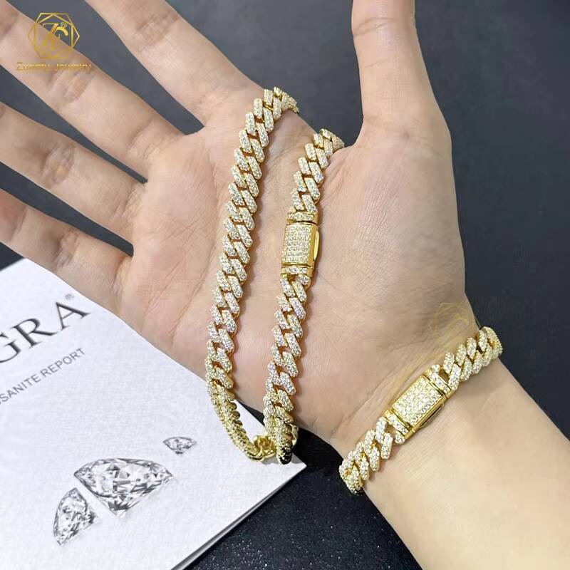 High Quality Cubana Hip Hop Jewelry 8mm 10mm 925 Sterling Silver VVS Moissanite Diamond Cuban Link Chain Hiphop Cuban Necklace