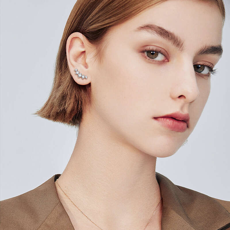 High-End Moissanite Earrings Arc-Shaped Five-Stone Pure Sier K Gold Plated Ear Jewelry 27B