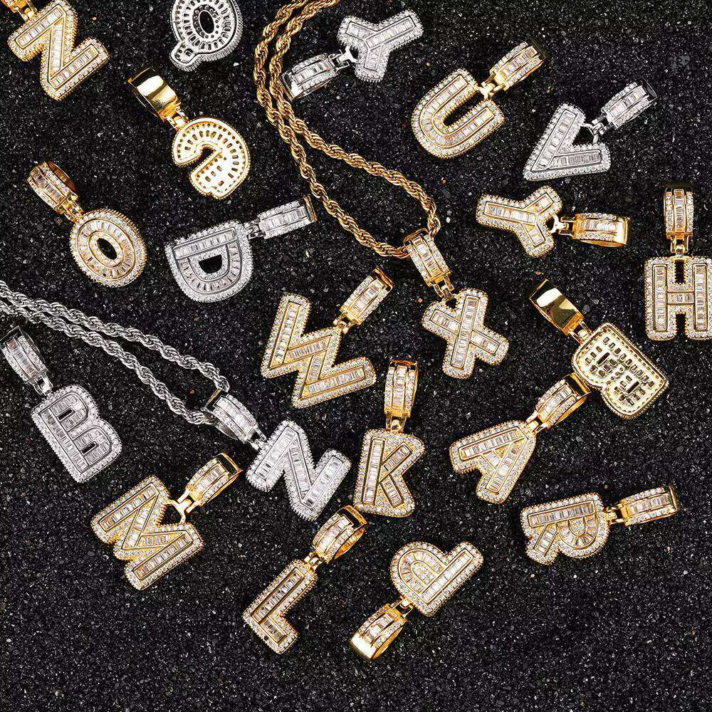 Fashion Arabic Initials 26 English Style Hiphop Iced Out Pearl Pendant Boys Initial Necklace