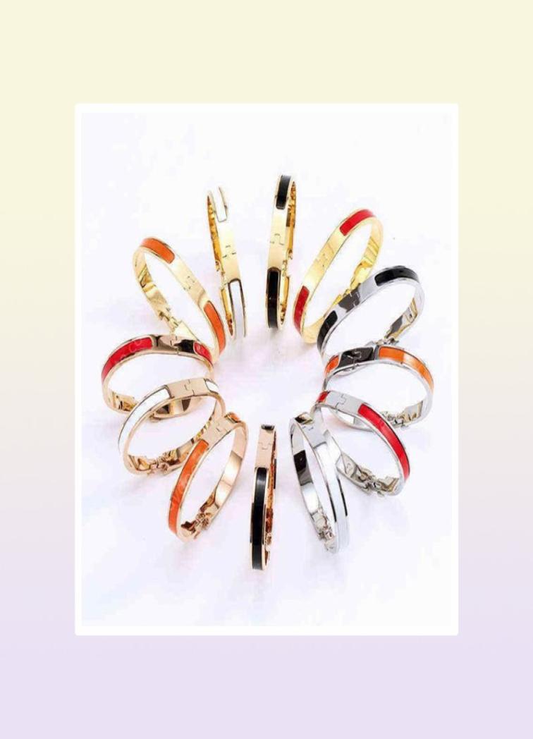 Fashion 8mm Stainless Steel Charm Bracelets Women Luxury Jewelry Designer h Bangles Orange Color Enamel Gift for Love70SA56009447051149