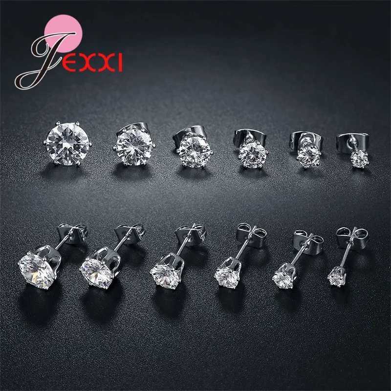 6 Pairs 3/4/5/6/7/8MM Mixed Sizes 925 Silver Needle Rhinestone Claw Setting Simple Classic Stud Earrings for Men Women Girls Boys y250715
