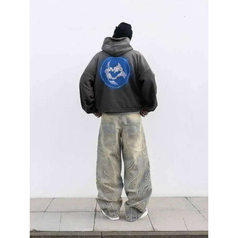 2024 American New Fashion Patch Baggy Casual Jeans For Men And Women Y2k Street Haruku High Waist Wide Leg Denim Trousers