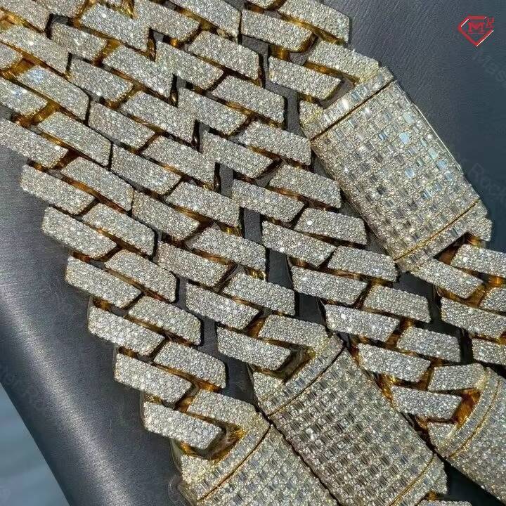 Hiphop 15mm Cuban Link Chain 925 Silver Sharp Edge Iced Out Necklace Custom Clasp Vvs Moissanite Cuban Chain