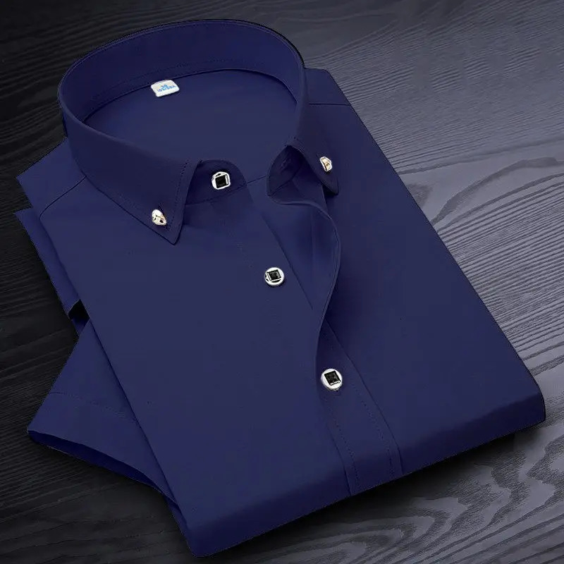 High Quality Nonironing Men Dress Shirt Short Sleeve Solid Male Clothing Fit Business Shirts White Blue Navy Black Red 250708