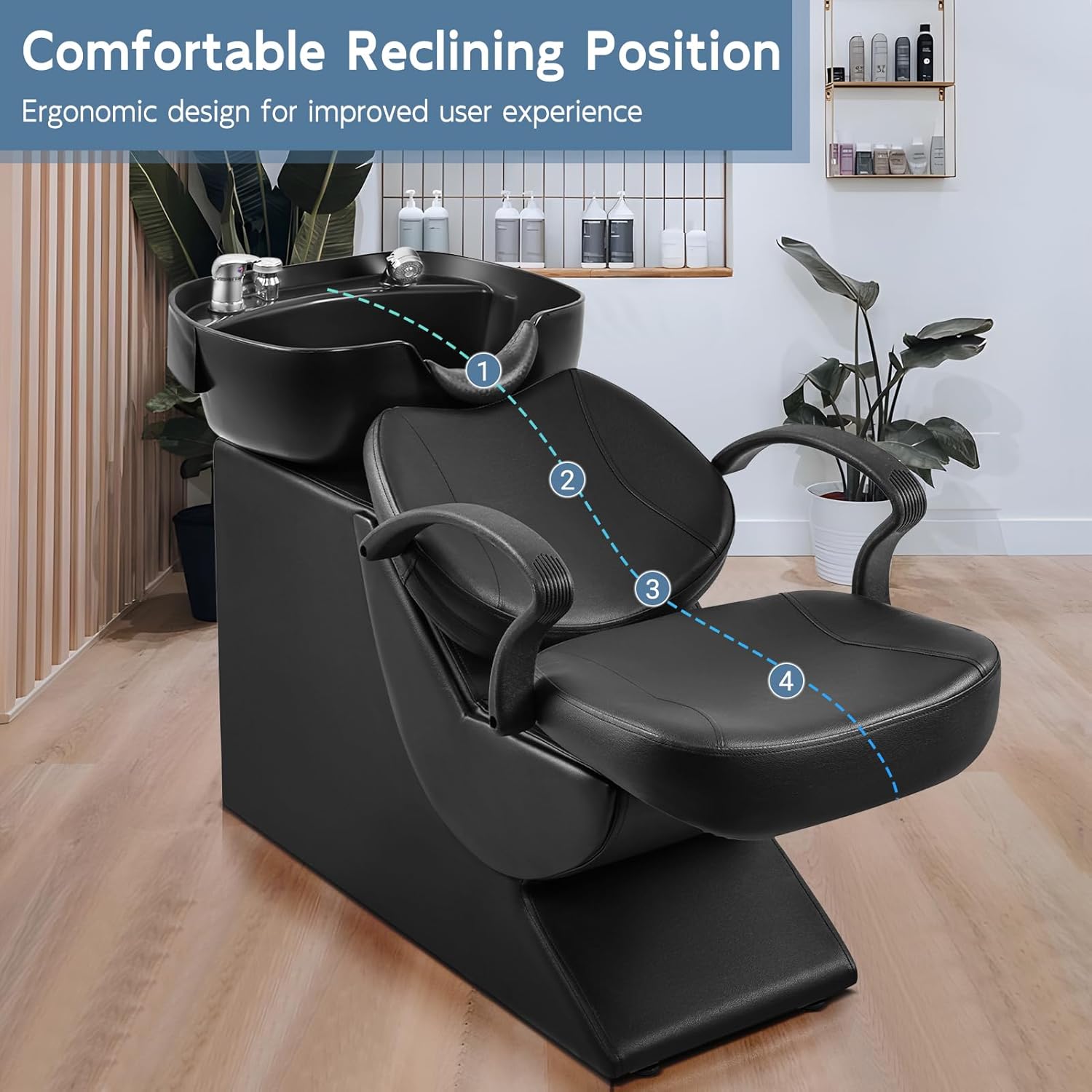 Shampoo Bowl and Chair Set for Salon Hair Washing Station for Hair Stylist ABS Shampoo Bowl Sink Chair with Side Store Compartment for Spa Beauty Barb