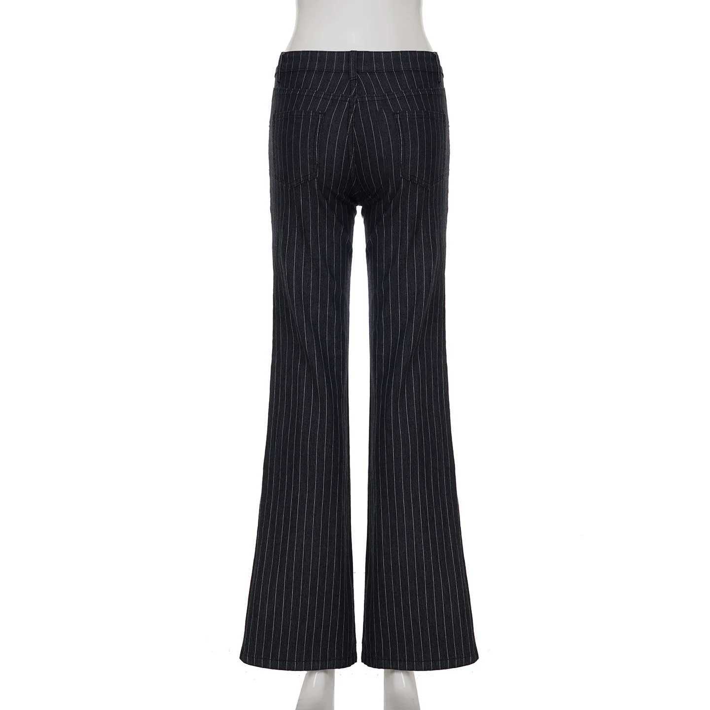 Darlingag Streetwear Striped Low Waist Slimming Jeans Women Button-Fly All Match Boot Cut Denim Trousers 2025 Trend Bottoms Chic R250716