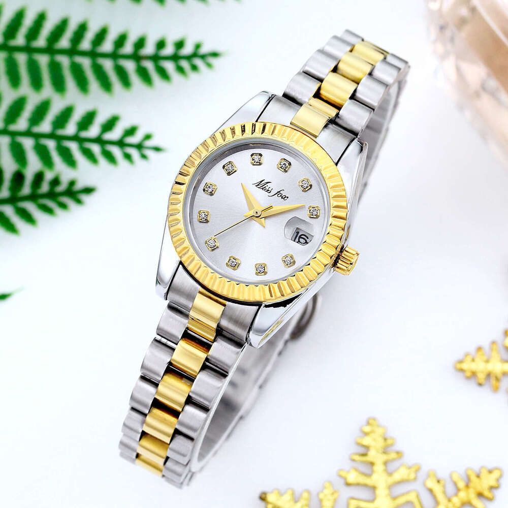 DHwatches MISSFOX Women's Brand Fashionable Exquisite Compact Designer Stainless Steel Quartz Gold Ladies Watch