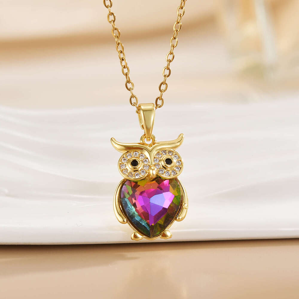 Necklace For Women Simple Creative Crystal Owl Pendant Jewelry Niche Design 8F4