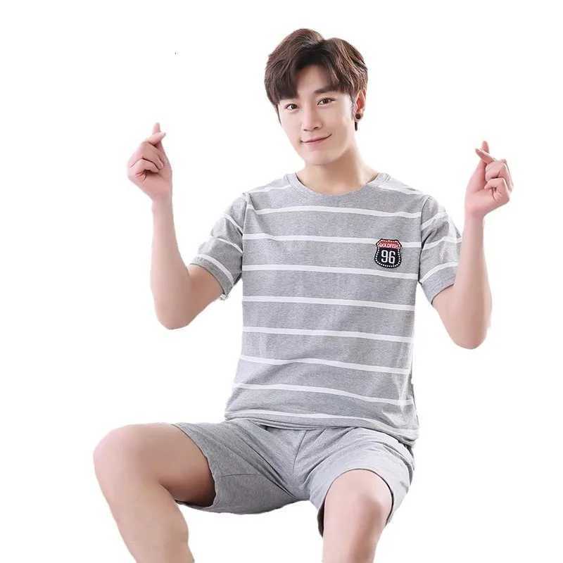 Mens Summer Pajamas Homewear Set of Short-Sleeved Shorts Teenage Students Cartoon Striped Summer Casual Pajamas Homewear Set W250717