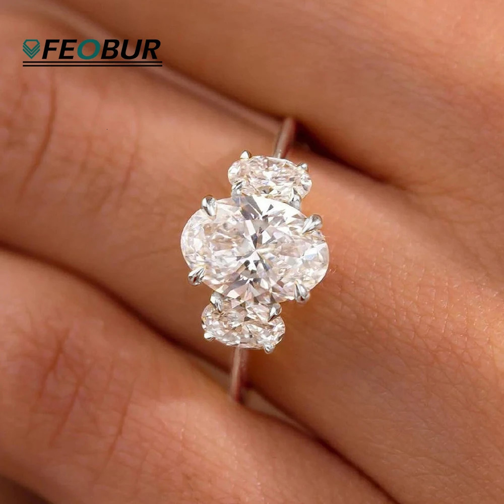 Certified 3/6cttw Oval Cut Full Engagement Ring for Women 925 Sterling Silver 3-Stones Diamond Wedding Band Jewelry 250716