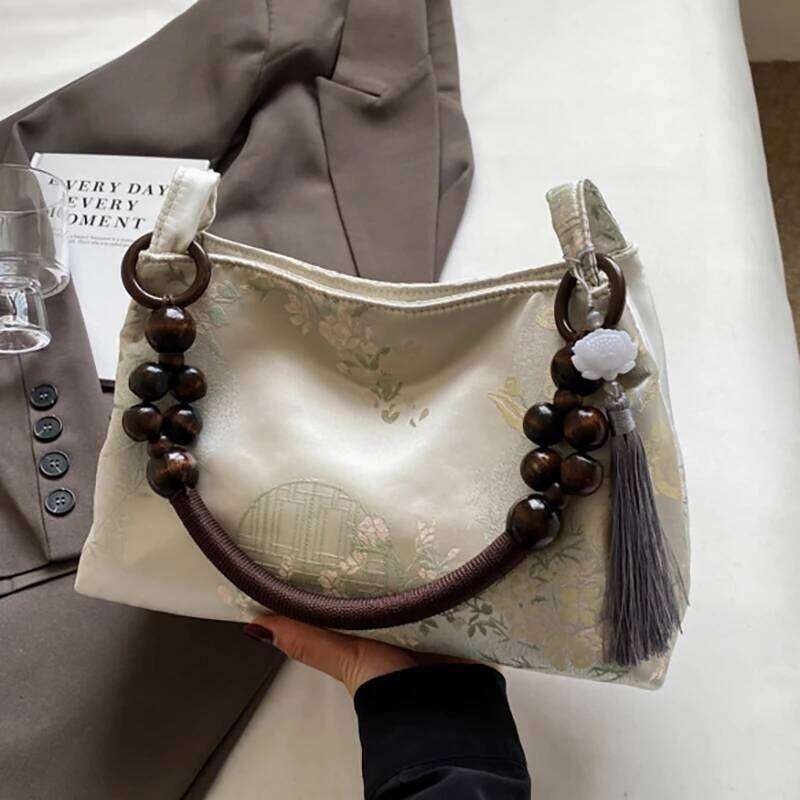 HAEX Chinese Style Ladies Handbags Designer Satin Floral Tassels Underarm Shoulder Bolso Mujer Elegant Sac A Main Femme