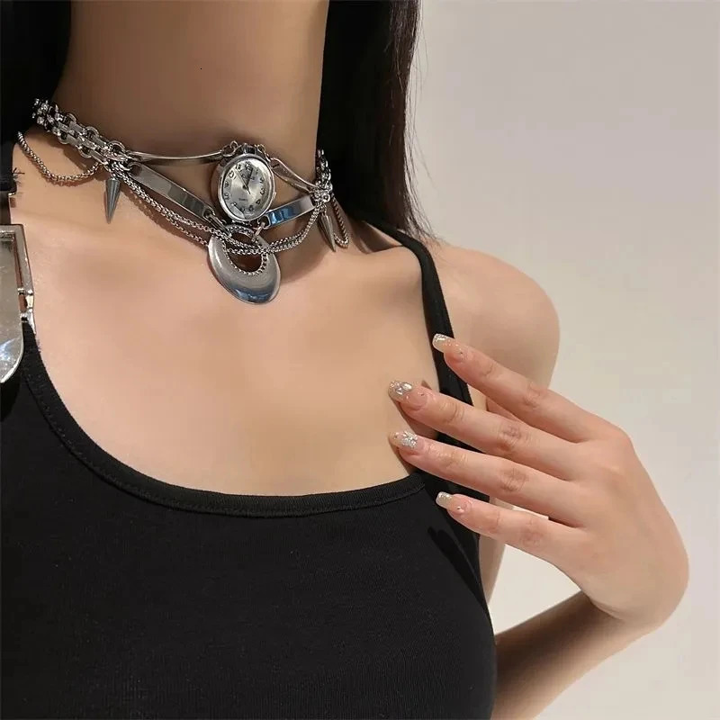 Trend Round Clock Choker Tassel Willow Nail Personality Vintage Necklace Fashion Mens And Womens Neck Jewelry Accessories 250716