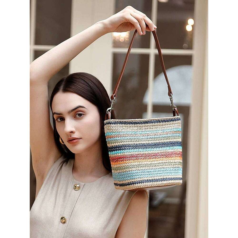 Summer Fashion Color Women's Handbag Unique Straw Weaving Design With Large Capacity Commuter Tote Bag