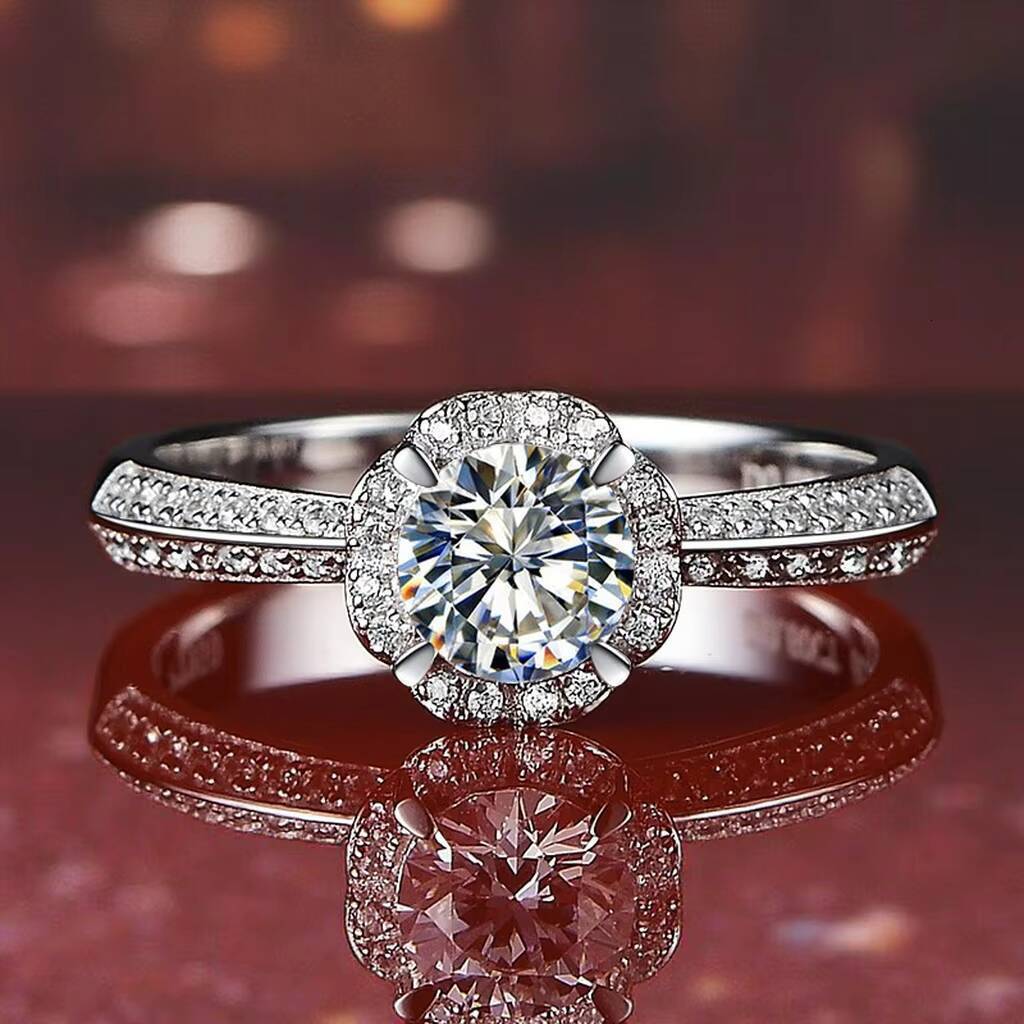 Womens Stylish round Moissanite Eternity Silver Fine Jewelry Rings