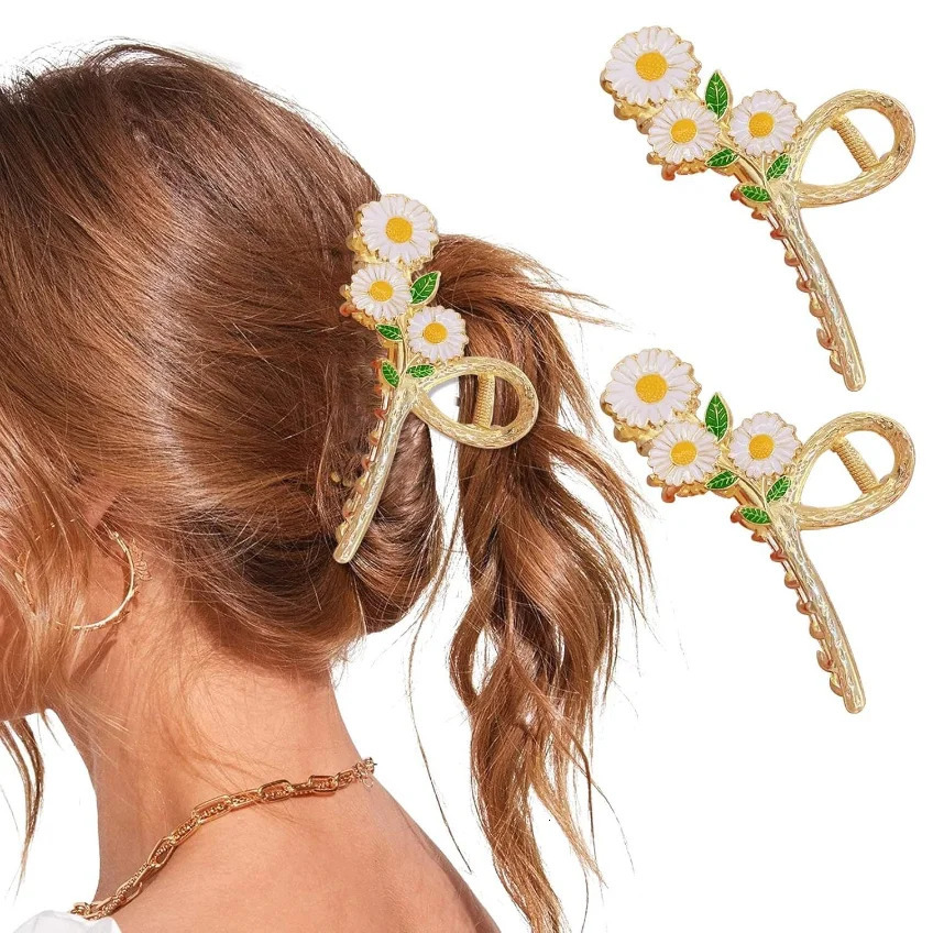 Sweet Metal Flower Hair Claw Clip Ponytail Grab Hair Clips Shark Clip Woman Hairpins For Girl Hair Accessories Headdress 250716