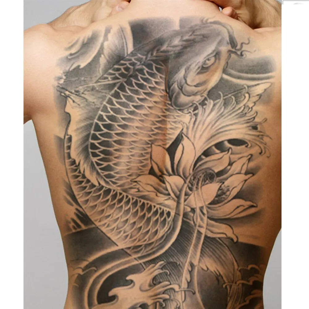 Full Back Large Tattoo Sticker Waterproof Temporary Tattoos Carp Lotus Dragon Buddha Tatoo Body Art Painting For Men Women 250714