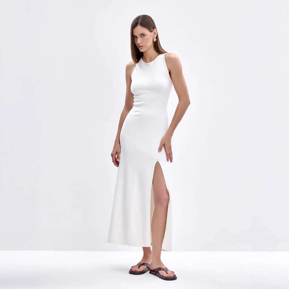 Autumn Winter Style Vest Sweater Elegant Versatile Slit Tight Long Dress Ins B5