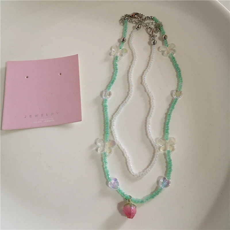 Summer Y2K Strawberry Pendant Necklace Set Choker for Women Children Jewelry Pearl Neck Clavicle Chain Accessories 250715