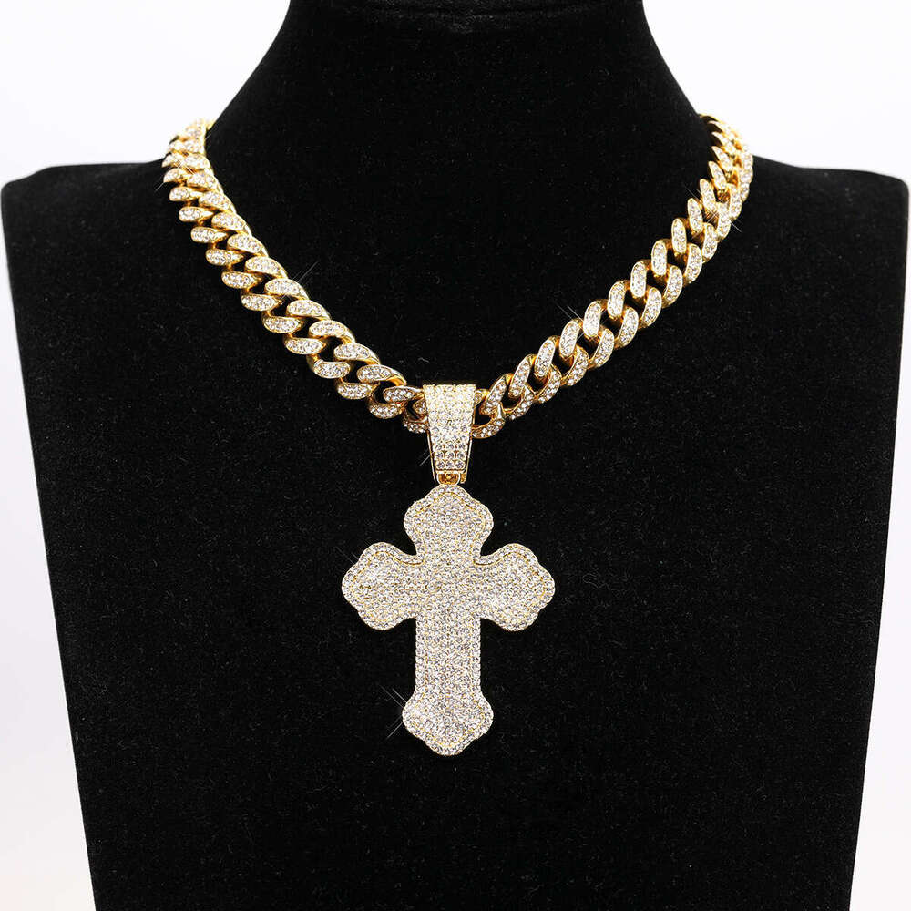 Full Dia Cross Pendant Hip Hop Exaggerated Alloy Cuban Chain Creative Fashion Necklace