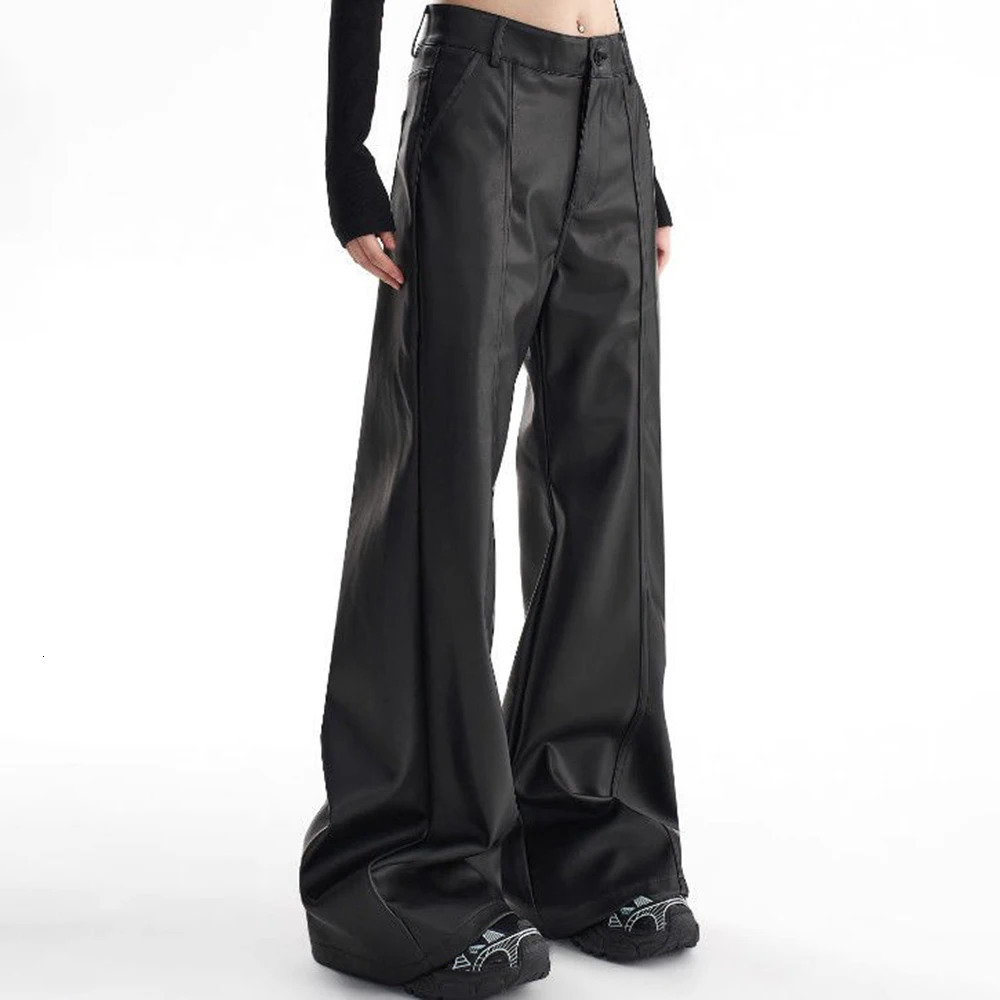 Mens Pu Leather Pants ThreeDimensional Deconstruction Plain Trousers Street Wear Youth Campus Niche Casual MenS Clothing y250704