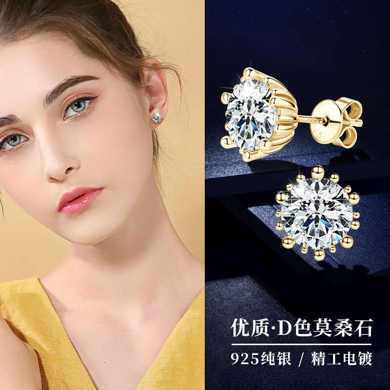 2 Carat D Color Moissanite Fireworks Bloom Earrings Niche Design High-End Feel S Sterling Sier Minimalist Ear Jewelry 970